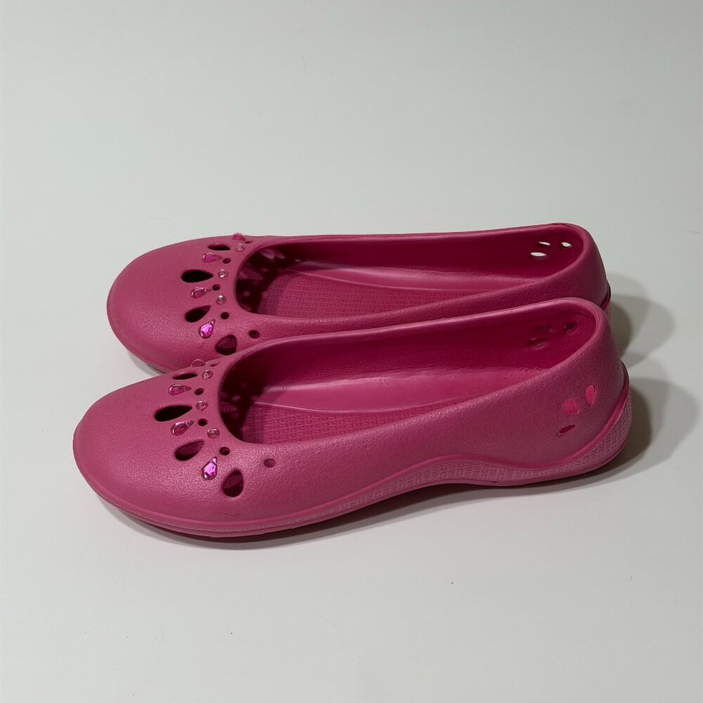 Capelli New York Plastic Pink Ballet Flats with Gems Girls Size 3/4